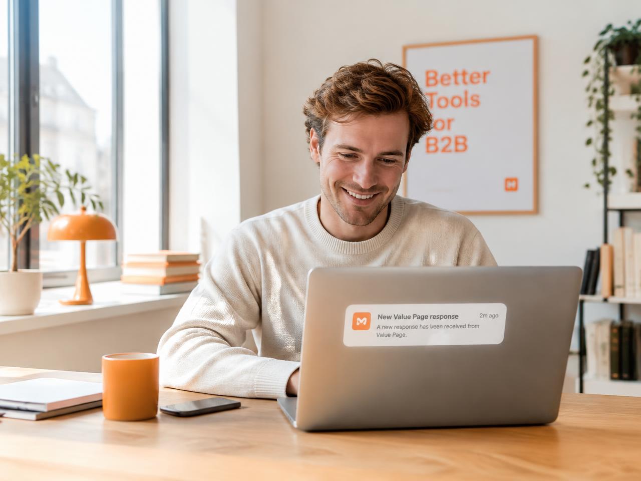 Founder receiving a new hot lead on his laptop